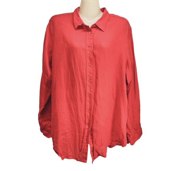 Lauren Ralph Lauren Button Front Linen Shirt Women's Size XL‎ Red - Picture 1 of 7